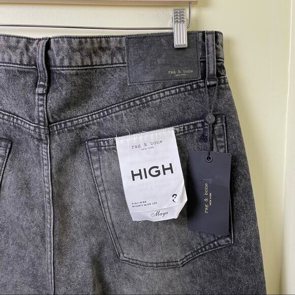 NWT Rag & Bone Maya High Rise Shorty Wide Leg Jeans in Black Opal Size 34 - Picture 7 of 16